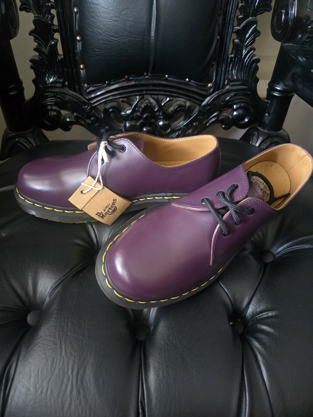 Dr. Martens Purple Classic 3-Eye Leather Shoes